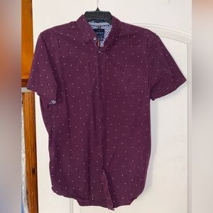 Maroon/purple polka dot button down